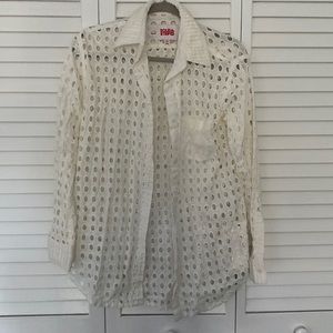 Solid and Striped white beach cover up button down